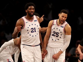 Sixers' Joel Embiid and Ben Simmons will be a handle for the Raptors to control when their series starts on Saturday. 
(Photo by Elsa/Getty Images)