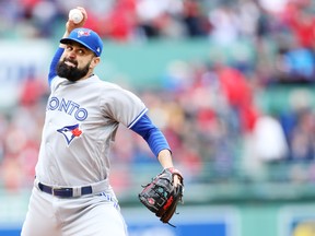 Jays starter Matt Shoemaker throws a pitch against the Boston Red Sox on Tuesday. GETTY IMAGES