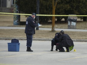 Durham Regional Police investigate a Sunday morning homicide at the Pickering Recreational Complex. (Jack Boland, Toronto Sun)