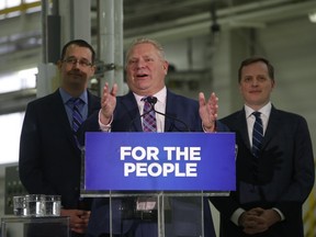 Ontario Conservative Premier Doug Ford unveiled their $28.5-billion transit expansion in Etobicoke on Wednesday April 10, 2019. Jack Boland/Toronto Sun/