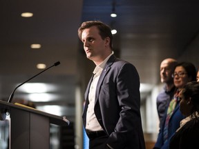 Councillor Joe Cressy, the chair of the Toronto Board of Health,  makes remarks about public health at Toronto City Hall on April 24, 2019. (THE CANADIAN PRESS)