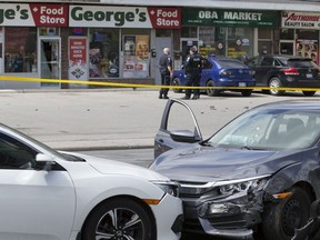 Police investigate a shooting on Jane St. on April 9, 2019. (Craig Robertson, Toronto Sun)