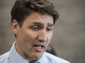 Prime Minister Justin Trudeau talks to media in St. Stephen, N.B., on March 28, 2019. (The Canadian Press)