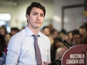 Prime Minister Justin Trudeau makes an announcement in Kitchener on Tuesday, April 16, 2019. (THE CANADIAN PRESS)