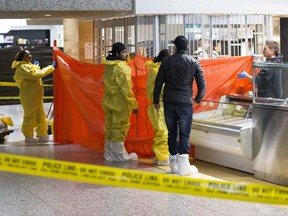Scene where Rae Cora Carrington, 51, of Toronto, was stabbed multiple times at the Fast Fresh Foods lunch counter where she worked in the food court at Commerce Court in the King and Bay Sts. area on Thursday, April 11, 2019. Craig Robertson/Toronto Sun