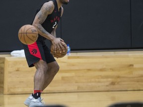 Kawhi Leonard practices his shot at Raptors practice on Monday. Craig Robertson/Toronto Sun/Postmedia Network