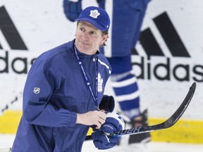 Coach Mike Babccock at Toronto Maple Leaf practice at the Master Card Centre in Toronto on Tuesday April 16, 2019. Craig Robertson/Toronto Sun
