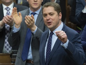 Leader of the Opposition Andrew Scheer rises during Question Period in the House of Commons Monday April 8, 2019 in Ottawa. THE CANADIAN PRESS/Adrian Wyld