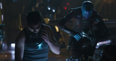 Marvel Studios' AVENGERS: ENDGAME..L to R: Tony Stark/Iron Man (Robert Downey Jr.) and Nebula (Karen Gillan)..Photo: Film Frame..©Marvel Studios 2019
