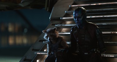 Marvel Studios' AVENGERS: ENDGAME..L to R: Rocket (voiced by Bradley Cooper) and Nebula (Karen Gillan)..Photo: Film Frame..©Marvel Studios 2019