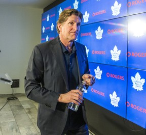 Leafs coach Mike Babcock walks away after he addressed the media on Thursday. ERNEST DOROSZUK/TORONTO SUN