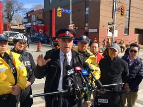Toronto Police Insp. Matt Moyer, of 52 Division, speaks to the media about Project Blue Hog in Chinatown on Wednesday, April 17, 2019.
