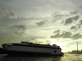 The Spirit of Ontario ferry leaves Toronto for it's last trip to Rodchester New York, Tuesday evening. The Canadian American Transportation Systems, the company that runs the ferry sights high dept aquired due to a late start-up date as it's reason for suspending the service. (Postmedia files)