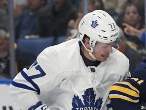 Adam Brooks of the Toronto Marlies took part in preseason games with the Maple Leafs in 2018. (ADRIAN KRAUS/AP files)