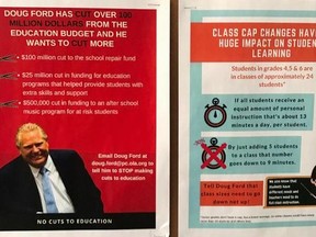 These anti-Ford posters are in the teachers' lounge at a North Bay high school. (Supplied image)