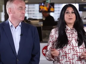 Brian Lilley, left, and Adrienne Batra discuss the PEI election.