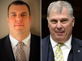 CFLPA executive director Brian Ramsay (L) and CFL commissioner Randy Ambrosie are seen in file photos.