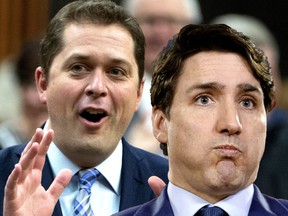 Conservative Leader Andrew Scheer rises during Question Period in the House of Commons, Monday, March 18, 2019 in Ottawa. THE CANADIAN PRESS/Adrian Wyld ORG XMIT: ajw117