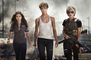 Natalia Reyes, Mackenzie Davis and Linda Hamilton star in Skydance Productions and Paramount Pictures' "TERMINATOR: DARK FATE."