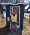 crossing guard and Maple Leafs fan Ed Ruskin, of Belleville, is seen here with his blue and white shack dubbed the Eddy Shack. (supplied photo)
