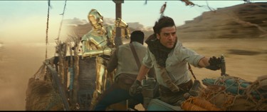 C3PO (Anthony Daniels), Finn (John Boyega) and Poe Dameron (Oscar Isaac) in STAR WARS:  EPISODE IX.