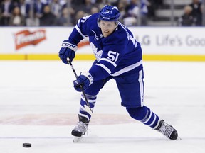 Maple Leafs defenceman Jake Gardiner says it's important for the team to get the fans into the game early on Monday night at Scotiabank Arena. (Nathan Denette/The Canadian Press)
