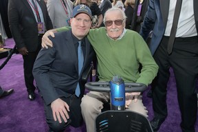 Kevin Feige and producer-writer Stan Lee attend the Los Angeles Global Premiere for Marvel Studios’ Avengers: Infinity War on April 23, 2018. (Charley Gallay/Getty Images for Disney)