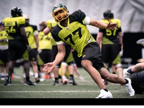 Valentin Gnahoua in action during the CFL international combine in March in Toronto. (Johany Jutras)