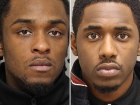 Malik Christie, 20, left,and Dwight John, 22, are sought in an April 9, 2019 shootout in Toronto.