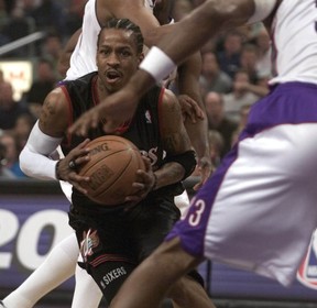 76ers’ Allen Iverson was a stud against the Raptors in their playoff series 18 years ago. (TORONTO SUN FILES)