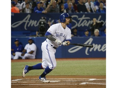 Toronto Blue Jays Eric Sogard 2B (5) kicks off the first inning with a home run  in Toronto, Ont. on Friday April 26, 2019. Jack Boland/Toronto Sun/Postmedia Network