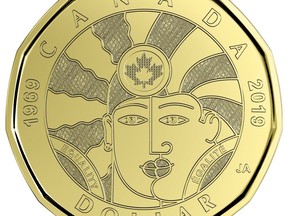 The Royal Canadian Mint is unveiling a new commemorative loonie today, shown in a handout photo, meant to mark what it calls a key milestone for lesbian, gay, transgender, queer and two-spirited people in the country. THE CANADIAN PRESS/HO-Royal Canadian Mint