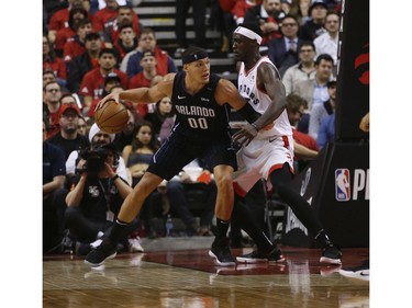 Orlando Magic Aaron Gordon PF (00) goes up against Toronto Raptors Pascal Siakam PF (43) during the second quarter  in Toronto, Ont. on Tuesday April 16, 2019. Jack Boland/Toronto Sun/Postmedia Network