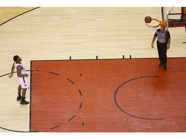 Toronto Raptors Kyle Lowry PG (7) drains a one-shot foul off a technical during the fourth quarter  in Toronto, Ont. on Wednesday April 17, 2019. Jack Boland/Toronto Sun/Postmedia Network