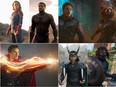 Clockwise from top left: Captain Marvel, Black Panther, Guardians of the Galaxy, the Winter Soldier, Loki and Doctor Strange. (Marvel Studios)