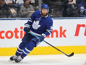 In 30 regular-season games with the Maple Leafs, defenceman Jake Muzzin had five goals and 11 assists and was plus-11. (Photo by Claus Andersen/Getty Images)