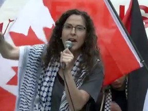 Mississauga school teacher Nadia Shoufani speaking at the 2016 al-Quds Day rally in Toronto.