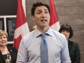 Prime Minister Justin Trudeau talks to media in St. Stephen, N.B., Thursday, March 28, 2019. THE CANADIAN PRESS/Stephen MacGillivray