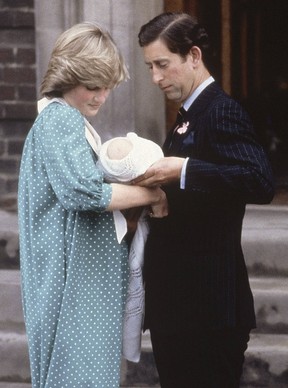 Britain’s Prince Charles, Prince of Wales, and late wife Princess Diana take home their newborn son Prince William, as they leave St. Mary’s Hospital in London in June 1982. (AP Photo/John Redman)