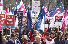 Thousands of teachers, students and union leaders gathered on the front lawn at Queen’s Park to protest the Ford government’s education cuts on Saturday, April 6, 2019. (Jack Boland/Toronto Sun/Postmedia Network)