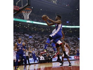 Philadelphia 76ers Jimmy Butler SG (23) goes in for points during the first half in Toronto, Ont. on Saturday April 27, 2019. Jack Boland/Toronto Sun/Postmedia Network