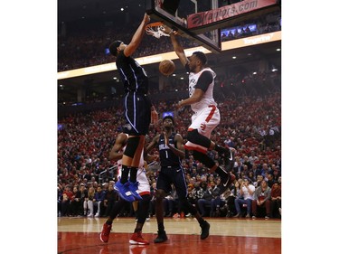 Toronto Raptors Norman Powell SF (24) jams the vball during the first half in Toronto, Ont. on Tuesday April 23, 2019. Jack Boland/Toronto Sun/Postmedia Network