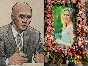 Minneapolis police officer Mohamed Noor, depicted in a courtroom sketch (L), is on trial for fatally shooting of an unarmed Australian woman, Justine Ruszczyk Damond (R), in July 2017 after she called 911 to report a possible sexual assault behind her home.