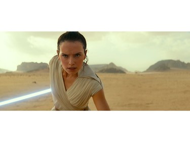 This image released by Lucasfilm Ltd. shows Daisy Ridley as Rey in a scene from "Star Wars: Episode IX."