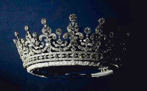 A diamonds and silver tiara given to Britain’s Queen Elizabeth II on her wedding day, Nov. 20, 1947, by Queen Mary is displayed on July 27, 2007, in London. (SHAUN CURRY/AFP/Getty Images)