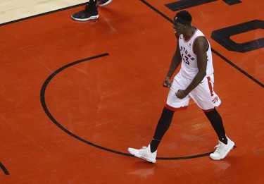 Toronto Raptors Pascal Siakam PF (43) scores two of his 24 points during the third quarter in Toronto, Ont. on Saturday April 13, 2019. Jack Boland/Toronto Sun/Postmedia Network