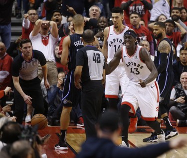 Toronto Raptors Pascal Siakam PF (43) looks for a call during the third quarter in Toronto, Ont. on Saturday April 13, 2019. Jack Boland/Toronto Sun/Postmedia Network