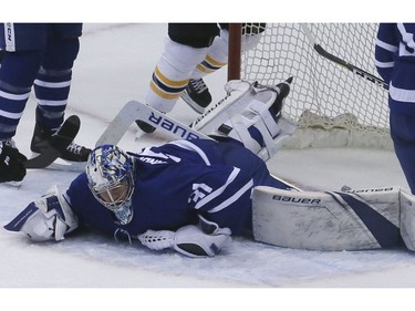 Toronto Maple Leafs goaltender Frederik Andersen (31) on Sunday April 21, 2019 in Toronto. The Toronto Maple Leafs hosted the Boston Bruins in Game 6 of the best-of-7 Eastern Conference First Round at Scotiabank Arena Veronica Henri/Toronto Sun/Postmedia Network