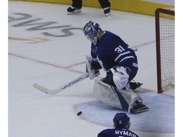 Toronto Maple Leafs goaltender Frederik Andersen (31)on Sunday April 21, 2019 in Toronto. The Toronto Maple Leafs hosted the Boston Bruins in Game 6 of the best-of-7 Eastern Conference First Round at Scotiabank Arena Veronica Henri/Toronto Sun/Postmedia Network