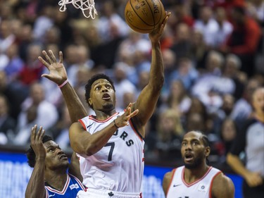Toronto Raptors Kyle Lowry against the Philadelphia 76ers during 1st half action at the Eastern Conference Semifinals at the Scotiabank Arena in in Toronto, Ont. on Monday April 29, 2019. Ernest Doroszuk/Toronto Sun/Postmedia